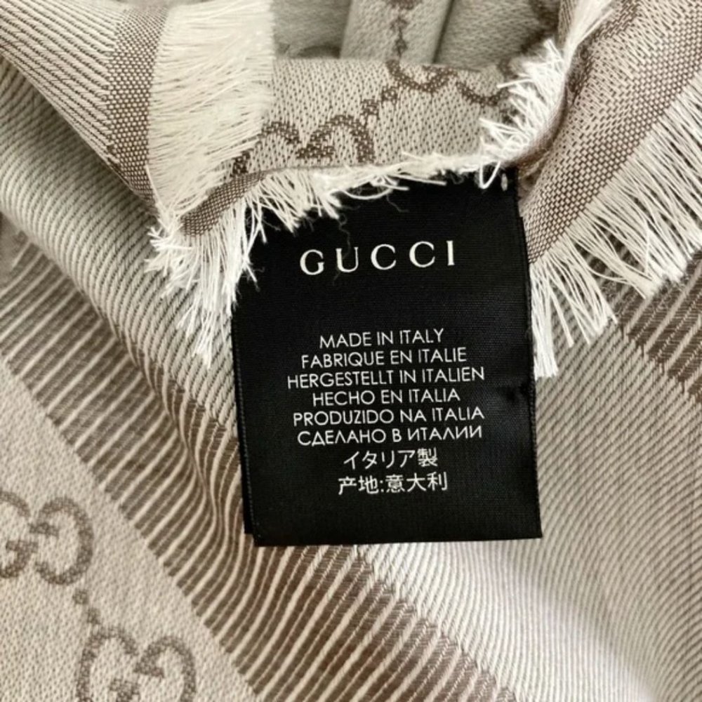 NWT Gucci GG taupe/beige wool & silk scarf - Picture 5 of 10